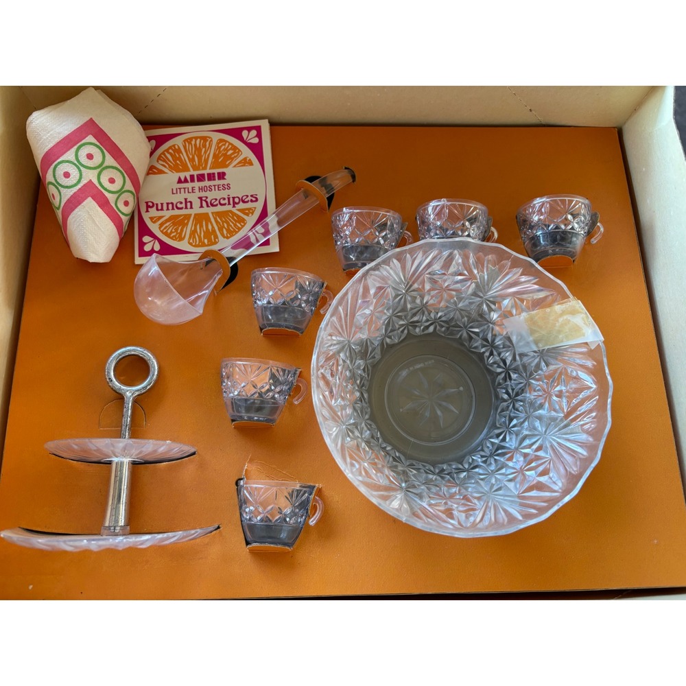 NIB 1974‎ Vintage Miner Little Hostess Punch Set Plastic Bowl Cups Ladle Cookie - Picture 5 of 5
